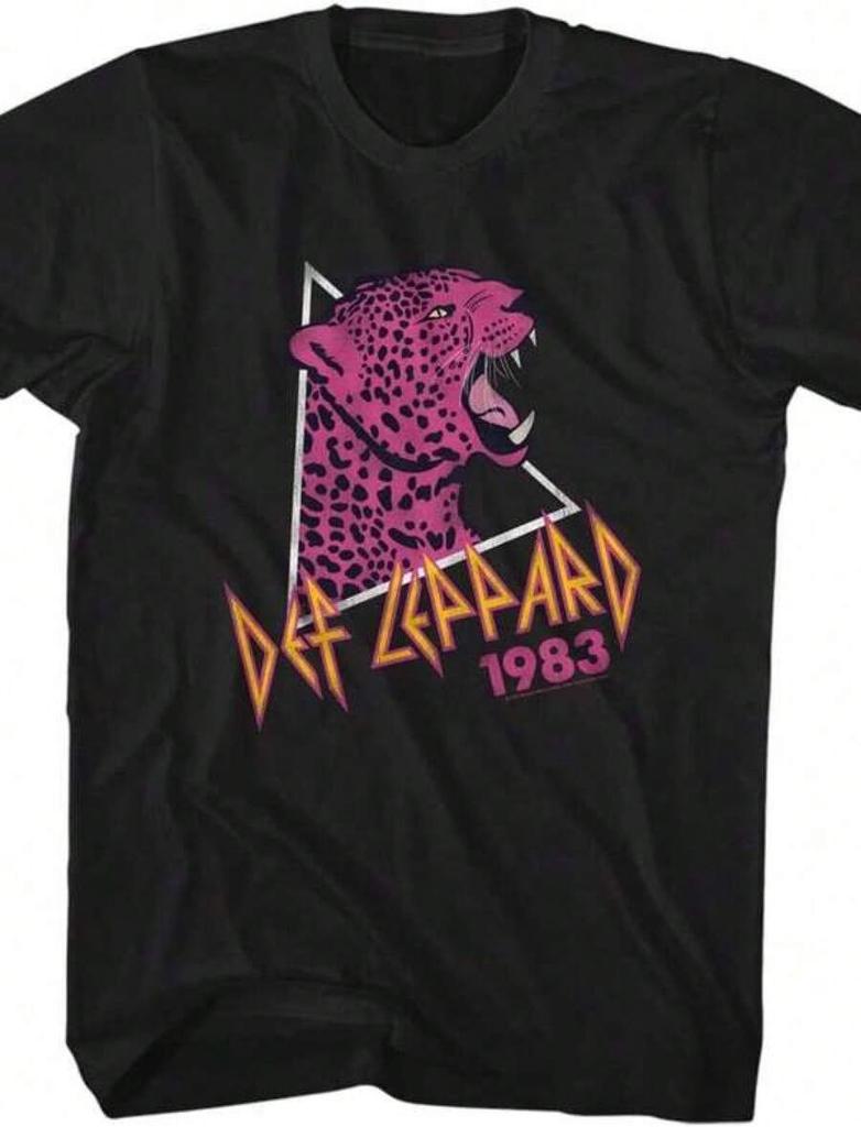Graphic-Shirt Cotton Tees Size PlusLeppard Rock Band Pink Leopard 1983 Adult Short Sleeve T Shirt