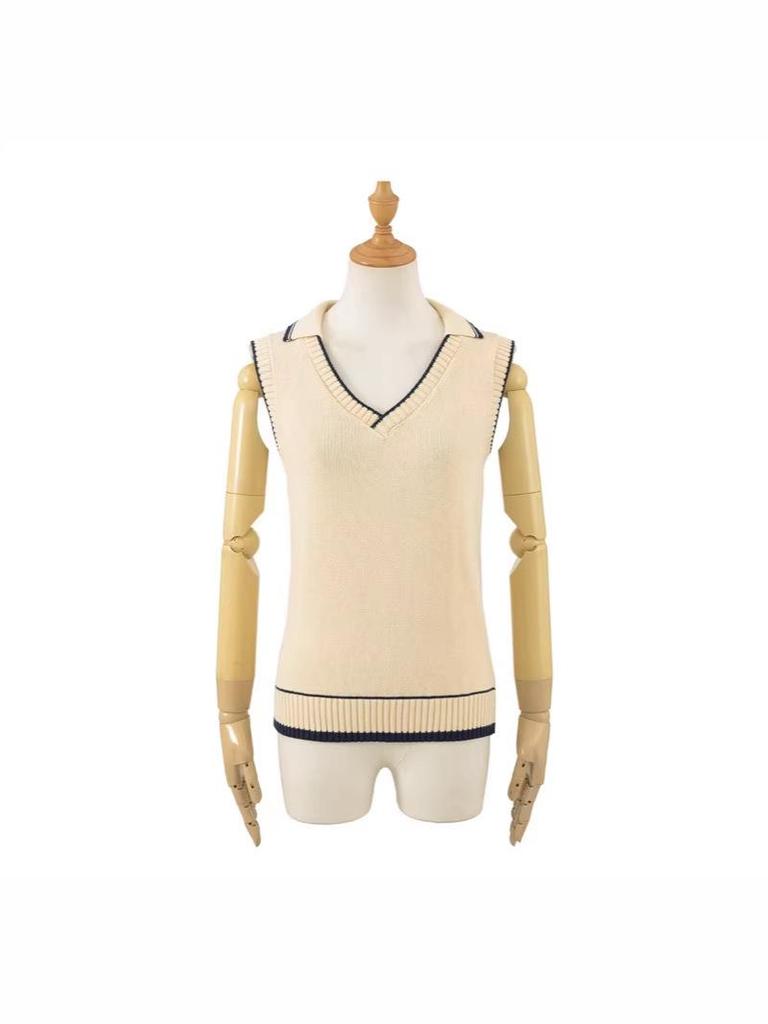 Women's Retro Color-Block Knit Vest: College Style, Polo Collar, Slim Fit, Elegant Camisole Layer