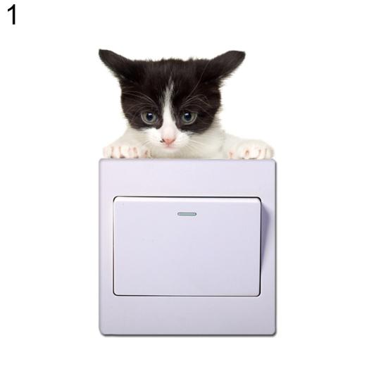 Cute Animals Wall Switch Dog Cat Removable Sticker Home Kids Room Decal Decor