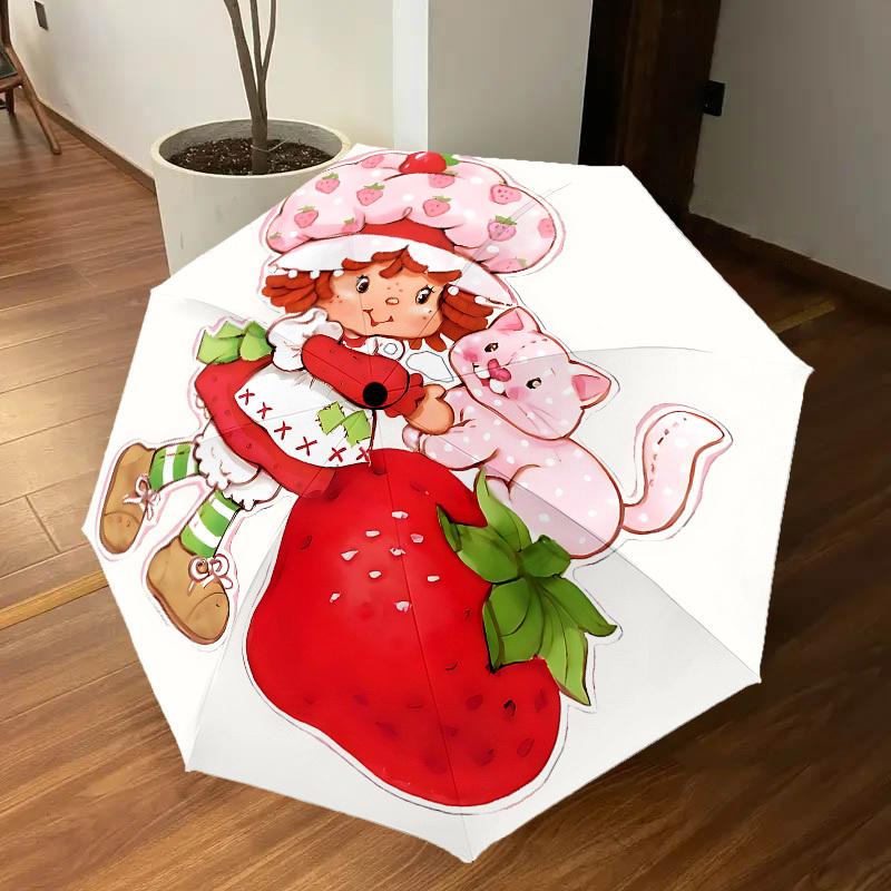 1PC Strawberry Shortcake Cat Umbrella-8-Rib Reinforced, Automatic Open, Lightweight & Durable, Cute Fashion Accessory for Outdoor-P87