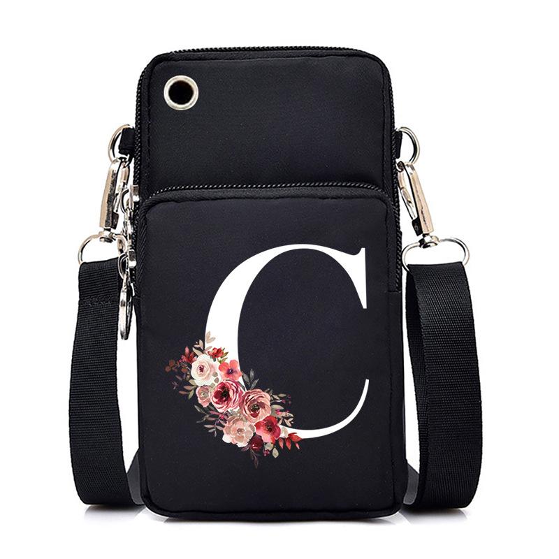 New Letter-printed Black Oblique Span Bag, Mobile Phone Bag, Light To Carry, Vertical Length and Width Change Bag