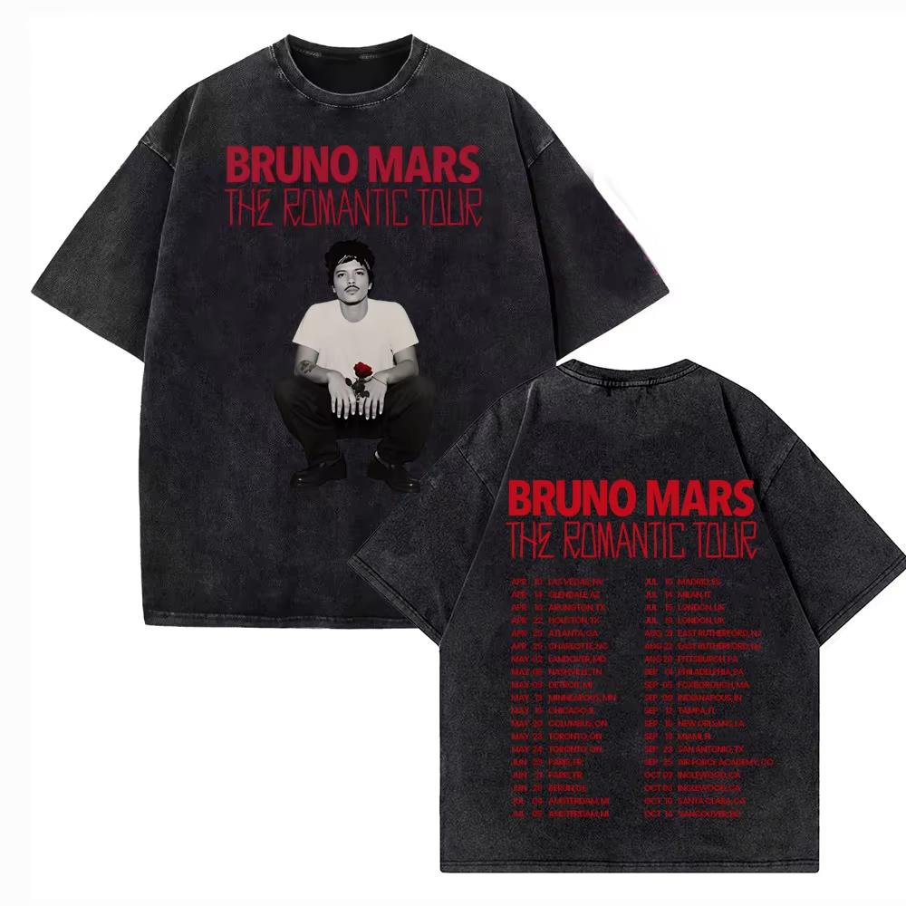 

Bruno Mars The Romantic Tour Vintage Washed T Shirt Mens Clothing Hip Hop Harajuku Tshirts Oversized Cotton T Shirts M