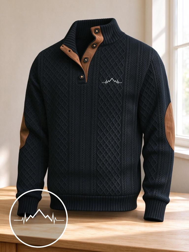 Shirts for Men Casual Long Sleeve Golf Polo Stand Collar Pullover Sweater Quarter Button Sweaters with Pattern Print for Fall, Winter Daily Wear