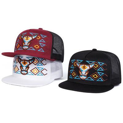 Chapeau Hip Hop Brodé Tête de Taureau Colorée pour Hommes Chapeau à Filet Protection Solaire Réglable d'Extérieur Chapeau de Loisirs Printemps Automne Voyage Tourisme Vacances à la Plage