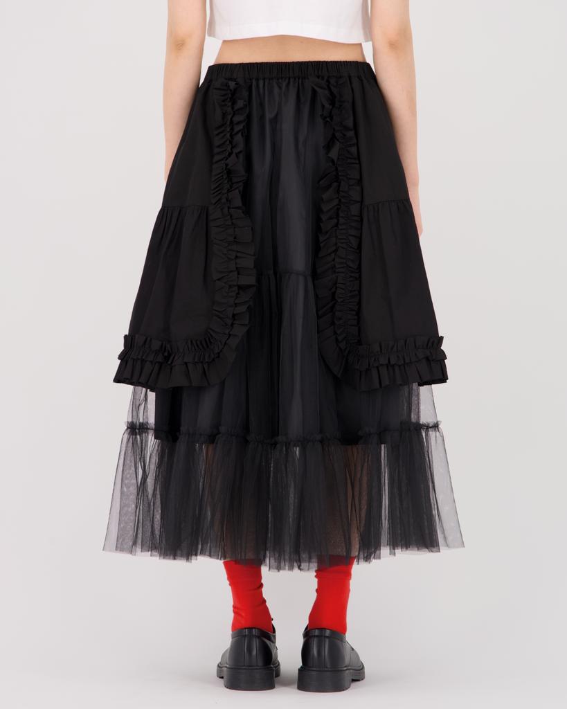 Loaegsyueol Apron Layerd Tulle Skirt_Black