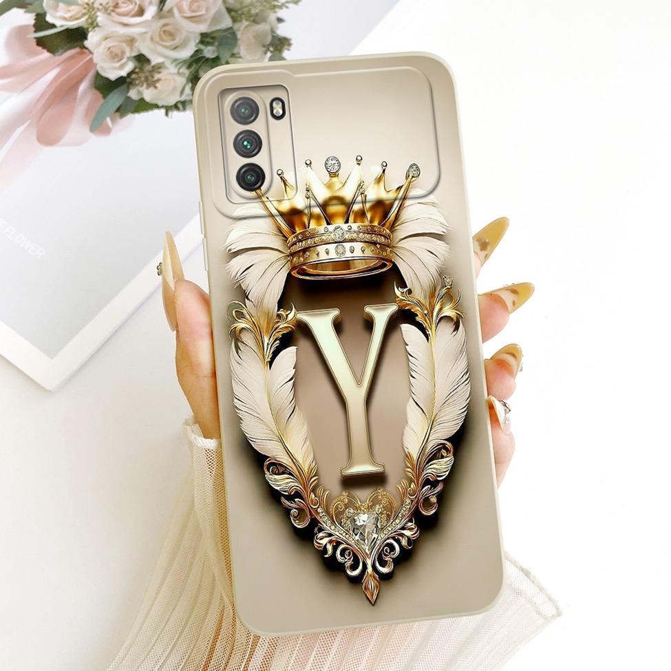 For Xiaomi Poco M3 Case Cover Luxury A-Z Letters Fashion Crown 2D Painted Bumper For PocoM3 M2010J19CG M2010J19CI Casing