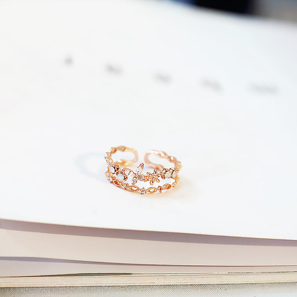 Adjustable Open Women Fashion Cubic Zircon Flower Finger Jewelry Gift for Girls