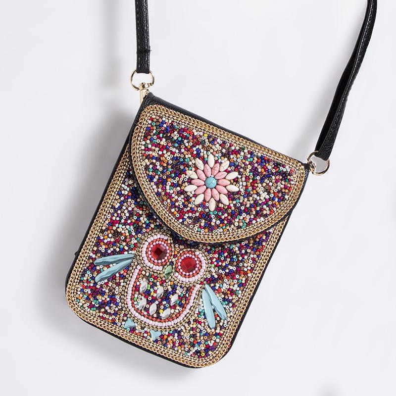 Exquisite Bohemian Style Crossbody Bag with Rice Beads, Shells, and Flowers
