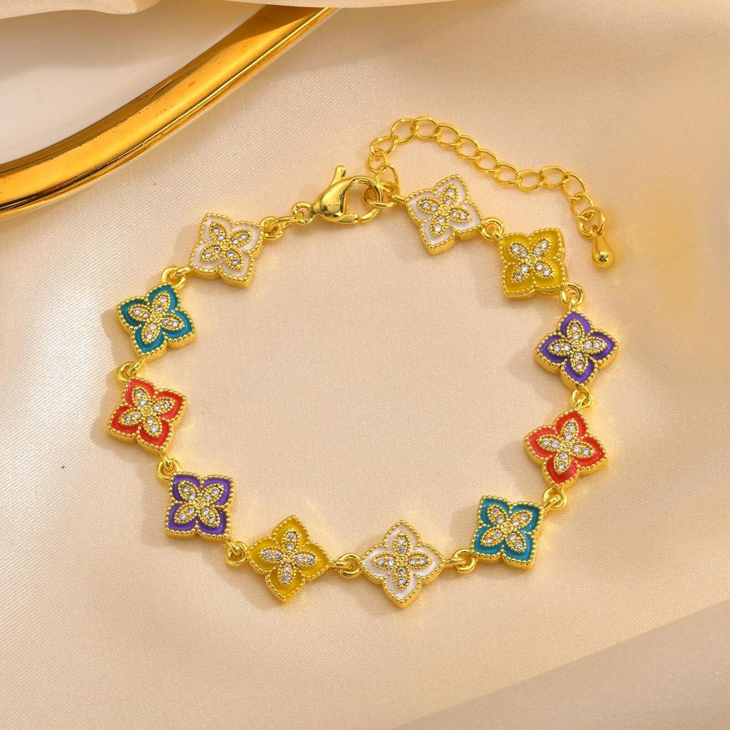 Vnox Luxury Lucky Four Leaf Leaves Clover Bracelets for Women Girls, Colored Flower Vintage Wristband, Love Gift for Wife Her GF