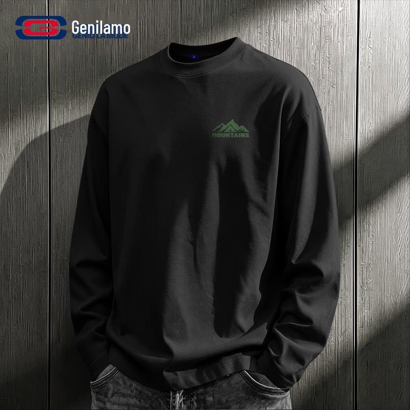 GENIOLAMODE Men's Cotton Heavyweight Crewneck Long Sleeve T-Shirt