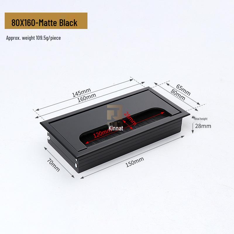 Aluminum Alloy Desk Cable Management Box with Brush Grommet