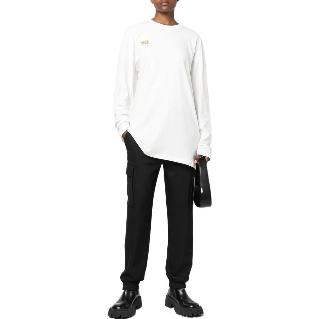 Y-3 FW22 Logo Print Rundhals Langarm T-Shirt Herren Oberteile Weiß HT4733