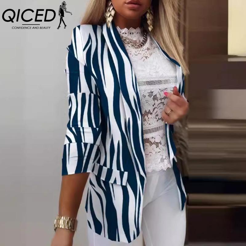 

QICED Жіночі Вінтажні Повсякденні Куртки та Пальта з принтом клітинка , з довгим рукавом, з коміром поло, Осінньо-зимові XXXXL