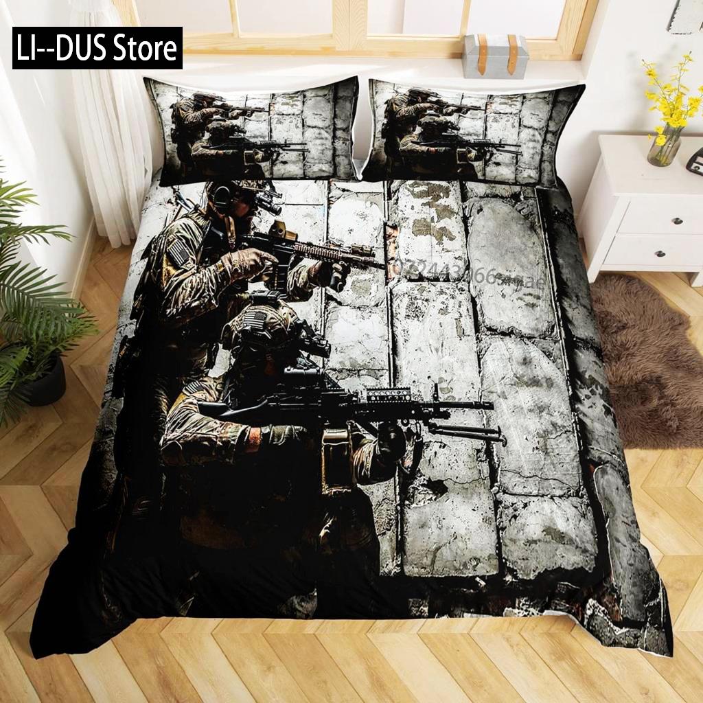 

Comforter Soldier King Size Soldier Helicopter Silhouette Bedding Set Microfiber 2/3Pcs Green Black Military Comforter (quilt)-EU Single(135*200cm)3pcs