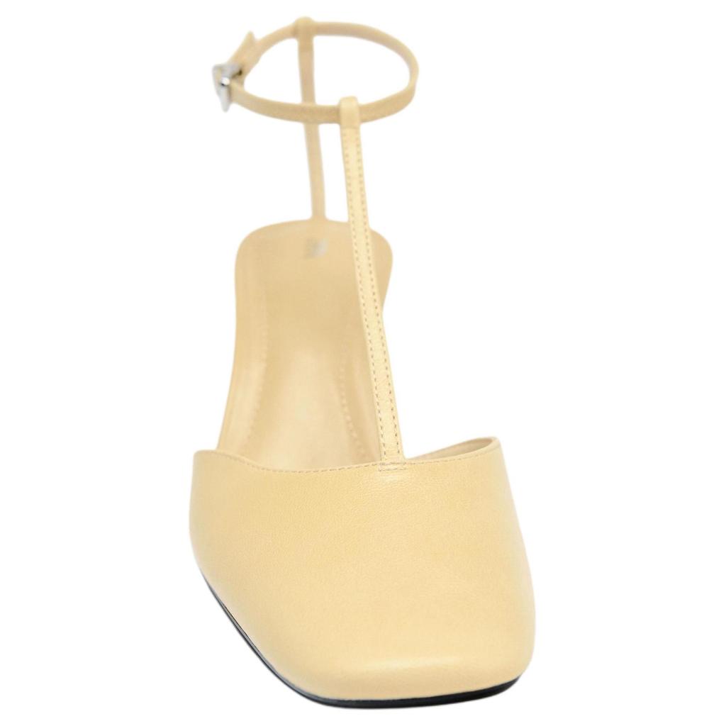 ZARA Elegant Fashion Leather Strap Square Toe Open Back Stiletto Heels 7.3Cm Women heels Vanilla-Yellow 11200510-38