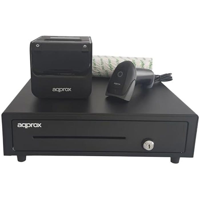 Pack TPV - GRIFFIN - APPROX - Tiroir, Imprimante, Lecteur Codes Barres - 8 Rouleaux 80x60 - Noir