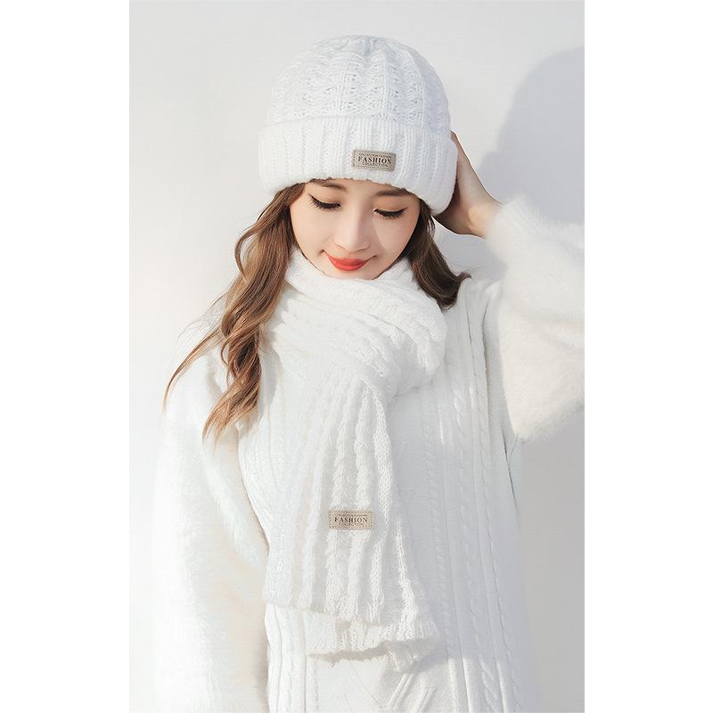 Dámská pletená čepice a šála v korejském stylu - Teplé, všestranné, jednobarevné