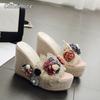 12CM Chunky Sole Wedges Heel Platform Sandals Women Hemp Rope Lace Flower Decors Fashion Sandals Women's Shoes Sandalias Mujer