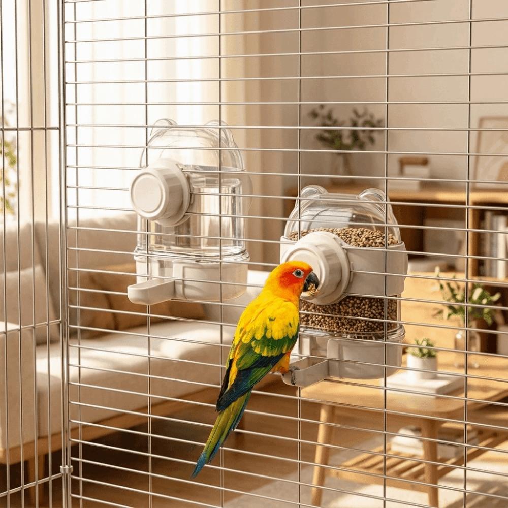 Hanging 2 In 1 Bird Water Dispenser Large Capacity Bird Cage Feeder Bird Food Container Parakeets