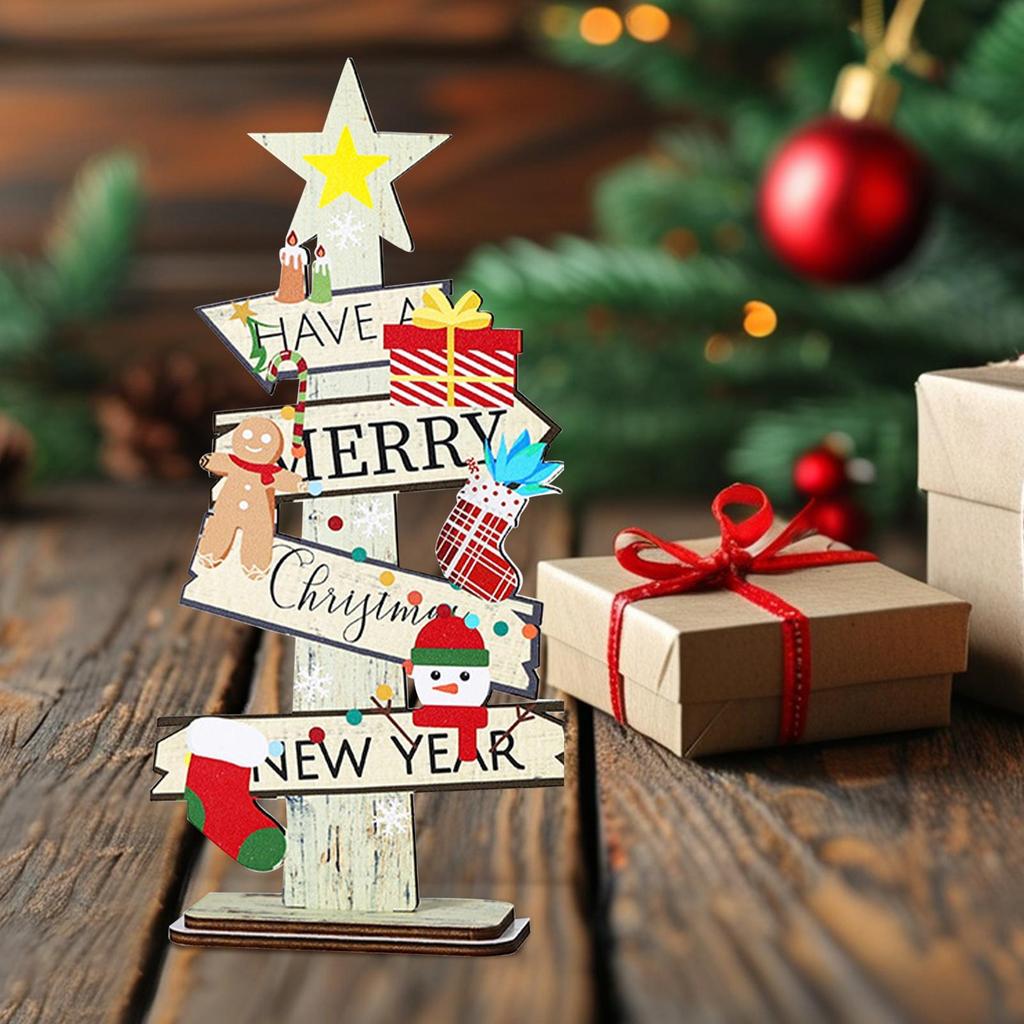 Wooden Christmas Trees Tabletop Decoration Rustic Wood Tiered Tray Decor Table Centerpiece Scene Accessories for Mantle Desktop