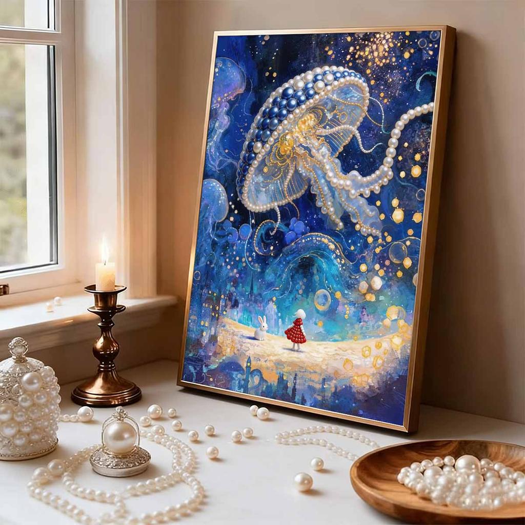 Handgemaltes DIY Perlenbild Quallen-Thema Schlafzimmer Wohnzimmer Rahmenlos Diy Handgemacht Klebende Diamanten Kreatives Leinwandbild