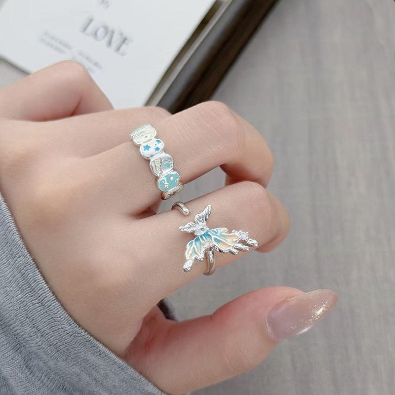 Candy Dice Gradual Change Color Enamel Butterfly Open Ring Simple Niche Design Unique Advanced Sense Stacked Ring