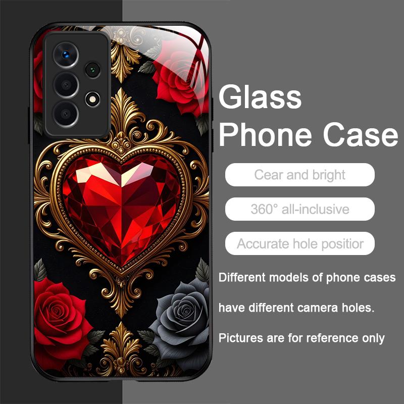 

Стильный чехол из закаленного стекла с узором в виде сердца из драгоценных камней для Samsung Galaxy A56 A55 A54 A53 A52 A36 A14 A15 A31 5G Galaxy A14 4G