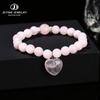 JD Natural Pink Quartz Yellow Tiger Eye Unakite Heart Pendant Beaded Bracelet Women Lovers Elegant Handmade Stretch Healing Gift