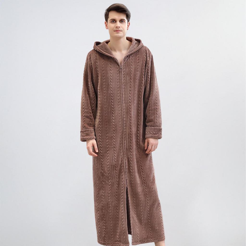 Unisex Extra Long Velvet Bathrobe - Plus Size, Thick, Warm Coral Fleece for Autumn & Winter, Maternity-Friendly Homewear