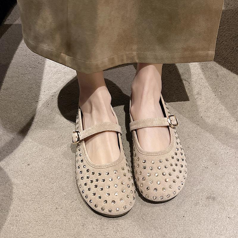 Fashion Fashion Flat Shoes Spring New Round Head Shallow Mouth Glitter Line with Soft Sole Anti-slip Wear-resistant Single Shoes