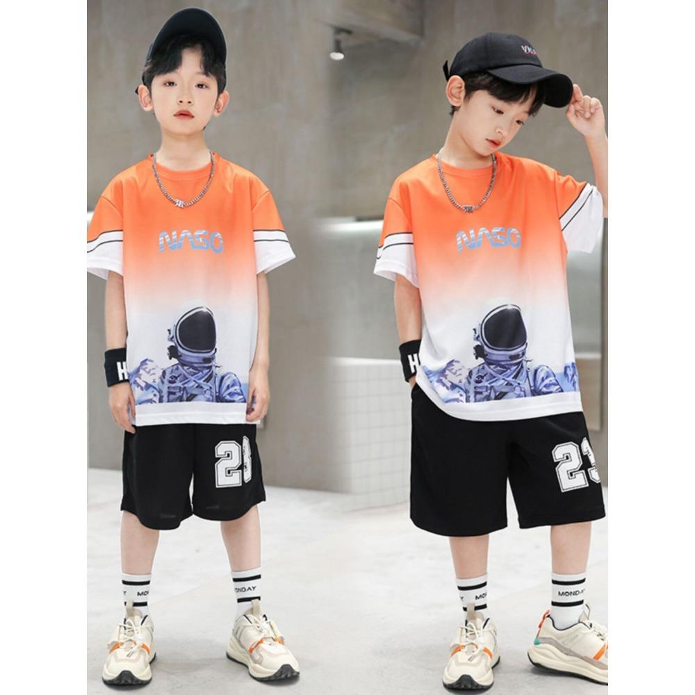 

Детский быстросохнущий спортивный костюм летняя мода с коротким рукавом и шортами 150