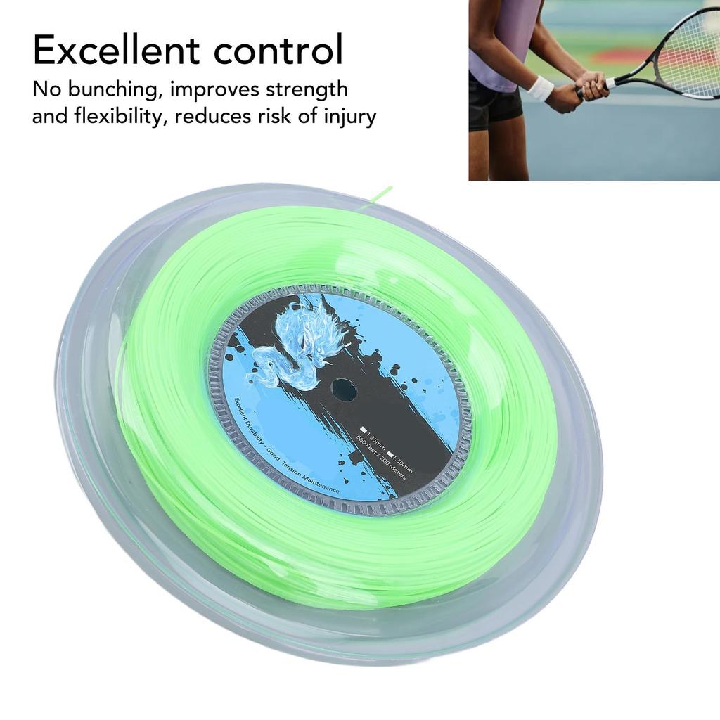 Polyester tennis string, 1.3mm diameter, 200m reel tennis racket string for training, fluorescent green tennis string reel.