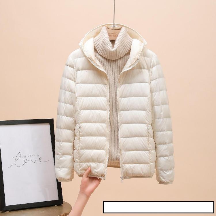 

White Duck Down Jacket Winter Puffer Coat for Women Fashion Slim Lightweight Windproof Portable Cold Weather Jacket XS