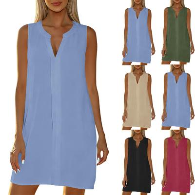 Robe d'été sans manches pour femme Décolleté en V Robe débardeur Plissée Robes