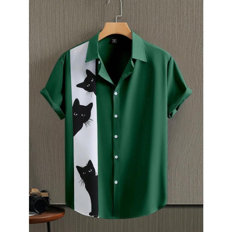 Neuer Eingang Übergrößen Herren Hawaiianisches Hemd 3D Tier Katze Druck Hemd Herren Sommer Mode Lässig Kragenhemd Knöpfbares Hemd