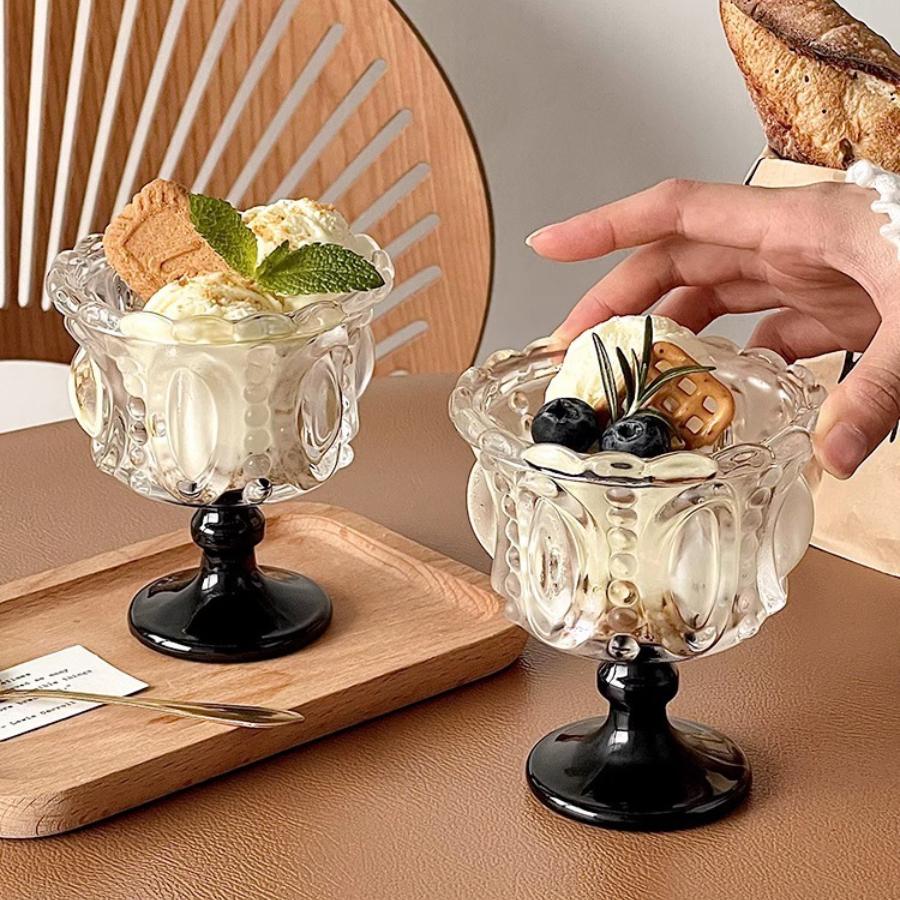 Dessert Cups Glasses High Footed Cups Palace Style Home Decor Nordic Relief Drinkware Ice Cream Bird's Nest Cups Cake Containers