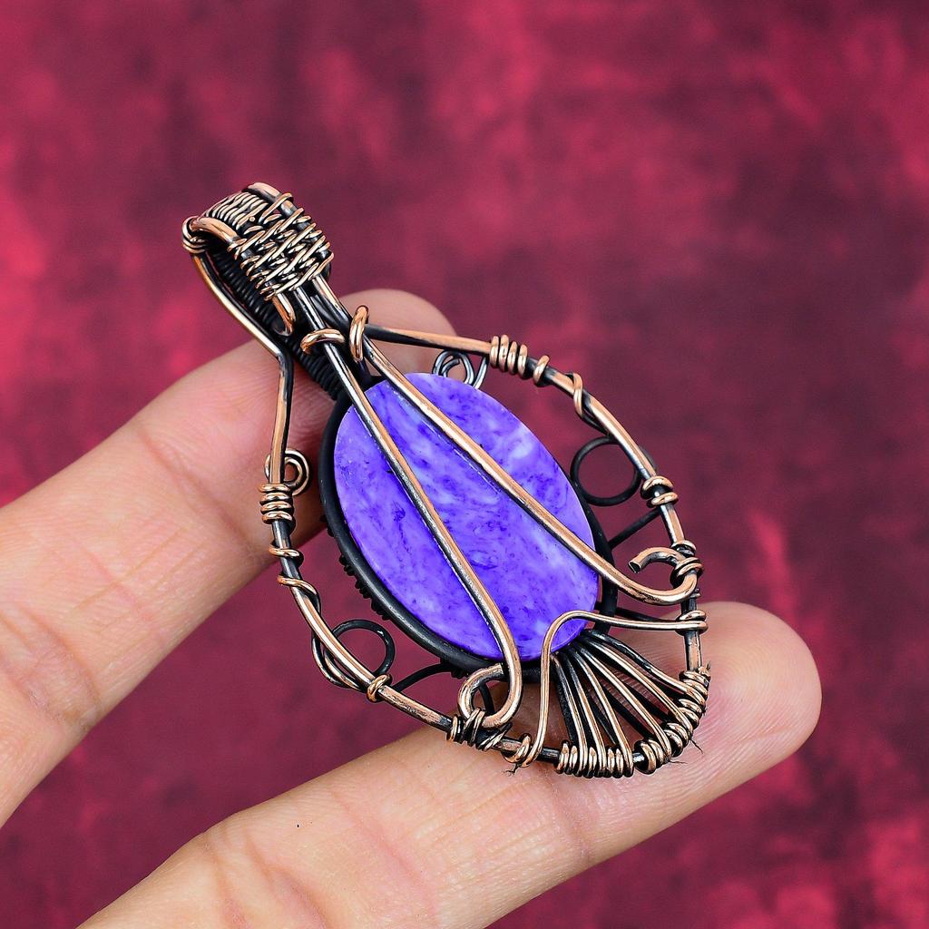 Tree Of Life Charoite Pendant Handmade Jewelry Copper Wire Wrap Gemstone Pendant