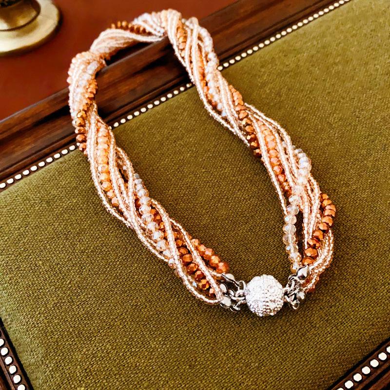 Flower Ceramic Rice Beads Beaded Stacked Necklace Retro Exquisite Collarbone Chain Design Sense Niche Necklace Women