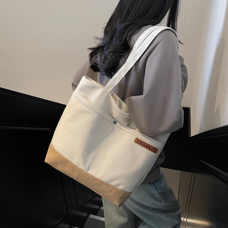 Students in class Japanese shoulder versatile simple large-capacity canvas leisure commute literary tote handbag