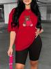Bear standard size European and American women's clothing lip printing T-shirt shorts set sports suit