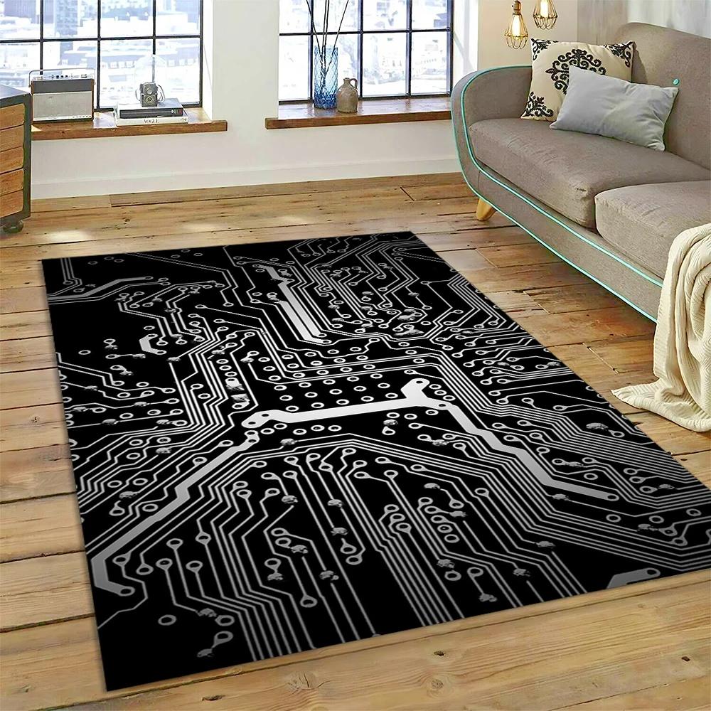 3D Chip Circuit Board Carpet Rug for Home Living Room Bedroom Sofa Doormat Kitchen Decor,Child Paly Area Rug Non-slip Floor Mat