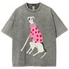 Retro Water Wash Vintage Men's and Women's T-shirts Cartoon Cartoon Funny Dog Print Short Sleeves High-quality Clothing