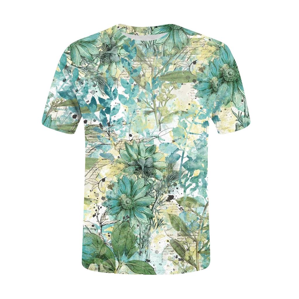 Damenmode, lässig, kurzärmelig, bedruckt, Rundhalsausschnitt, lockeres Pullover-Oberteil