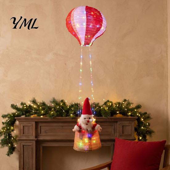 Reusable Christmas Party Supplies Santa Claus Hot Air Balloon Lantern, Lighted Outdoor Decoration with Foldable Holiday Decorations LED String Lights,