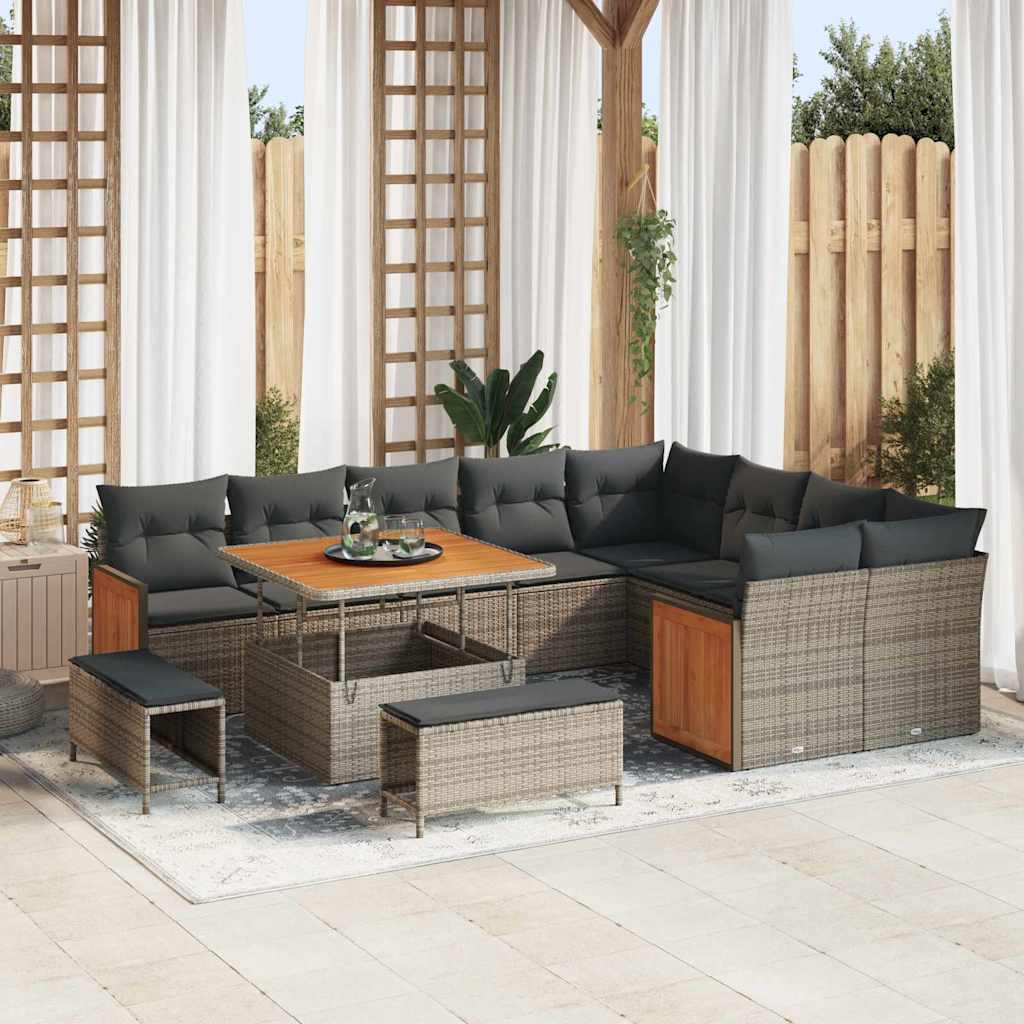 Garden Sofa Set with Cushions 13 Pcs Grey Poly Rattan