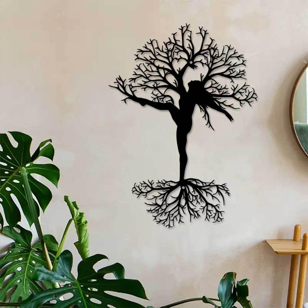 Metal Tree Wall Art Woman Sculpture 11.81 inch Indoor Outdoor Farmhouse Home Decor Living Room Office Patio Balcony Intricate Branch Design