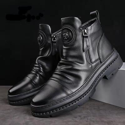 Buty męskie Modne buty motocyklowe Luksusowe skórzane buty do kostki Pluszowe ciepłe buty zimowe dla mężczyzn Casualowe buty na platformie Botas Hombre