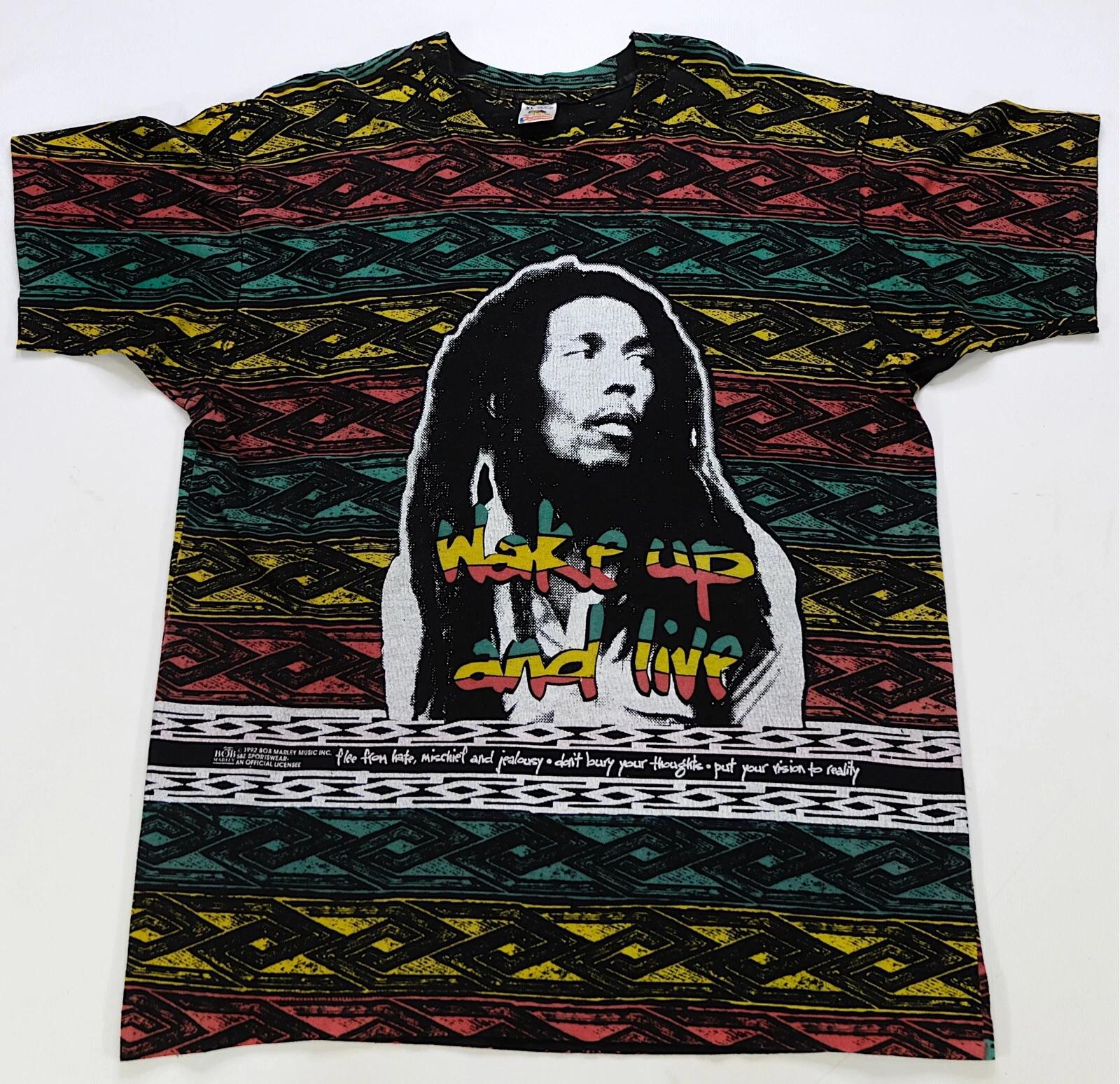 Rare VTG Bob Marley Wake Up And Live All Over Print 1992 T Shirt 90s Rasta SZ XL XL