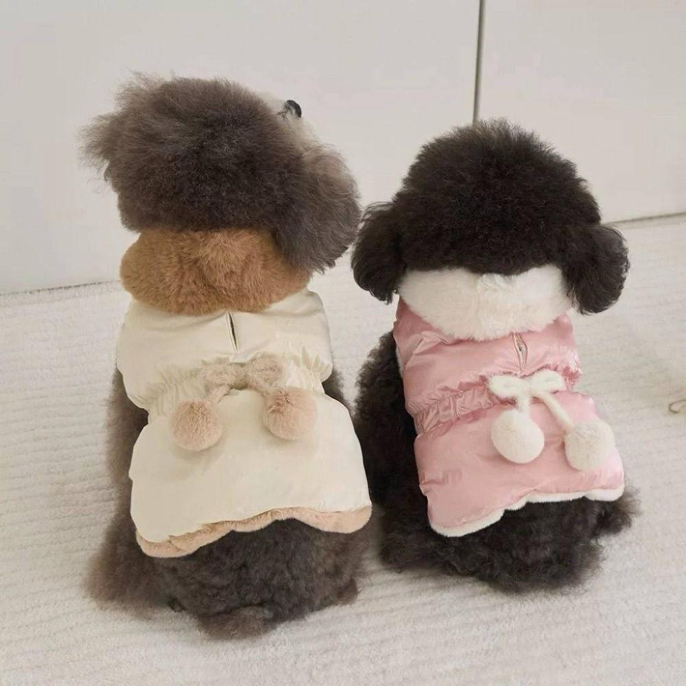 Pom Poms Accents Hooded Dog Vest Thick Fleece Lined Fleece Lined Vest  Outdoor Walks