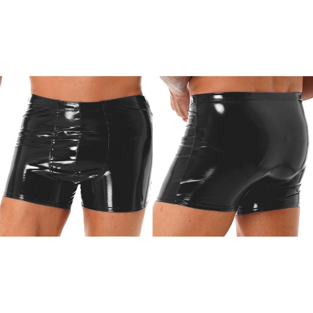Pánské PVC lesklé kůže Strečové vyboulené pouzdro Krátké kalhoty Boxerské kalhotky Pole Dancewear Oblečení do klubu Stage Performance Clubwear